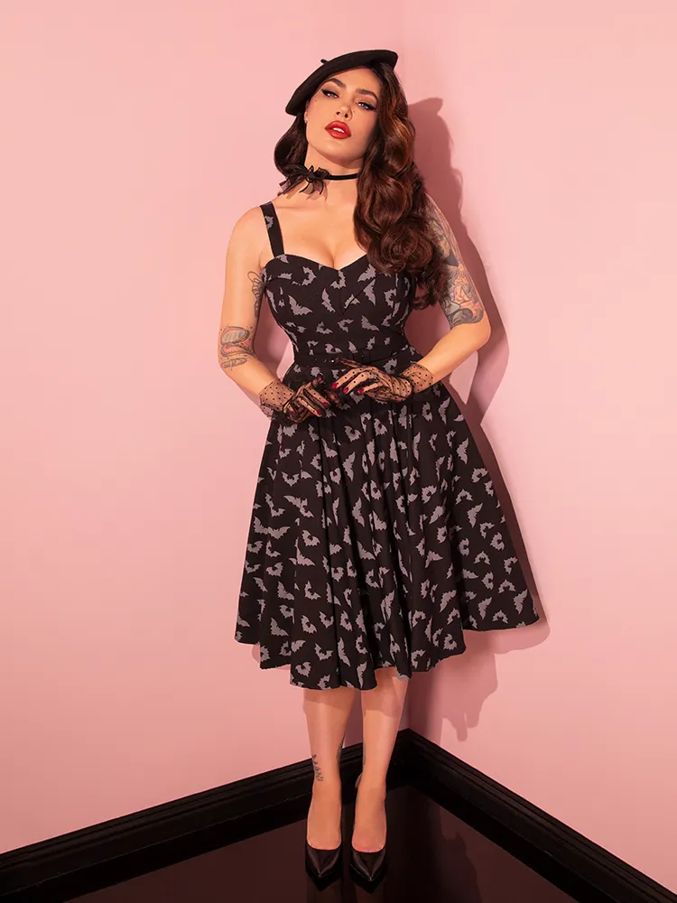 PRE-ORDER - Maneater Swing Dress in Glow in the Dark Bat Print in Black - Vixen by Micheline Pitt