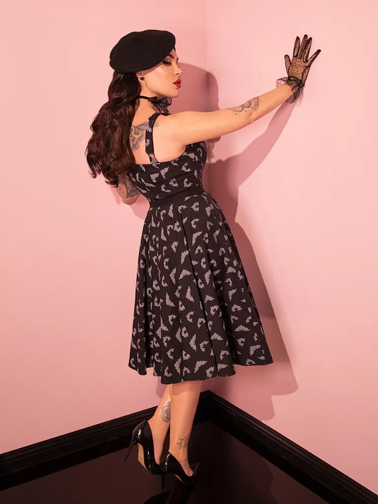 PRE-ORDER - Maneater Swing Dress in Glow in the Dark Bat Print in Black - Vixen by Micheline Pitt