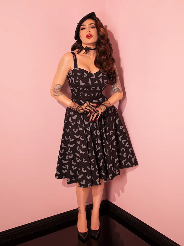 PRE-ORDER - Maneater Swing Dress in Glow in the Dark Bat Print in Black - Vixen by Micheline Pitt