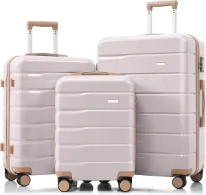 Premium ABS Travel Luggage Set with 3 Sizes, 360 Spinner Wheels, Light Grey and Golden