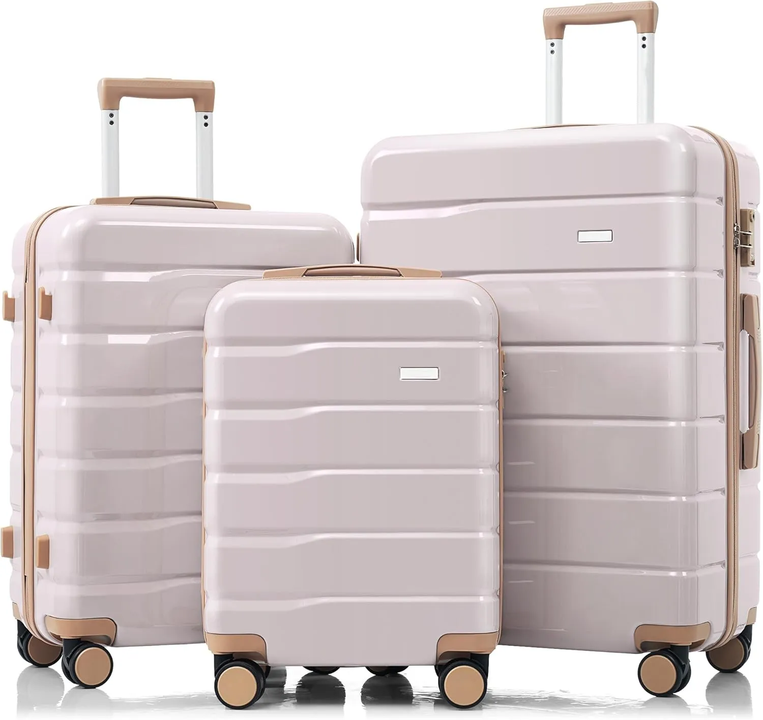 Premium ABS Travel Luggage Set with 3 Sizes, 360 Spinner Wheels, Light Grey and Golden