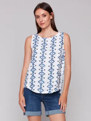 Printed Sleeveless Top with Rounded Hem - Geo