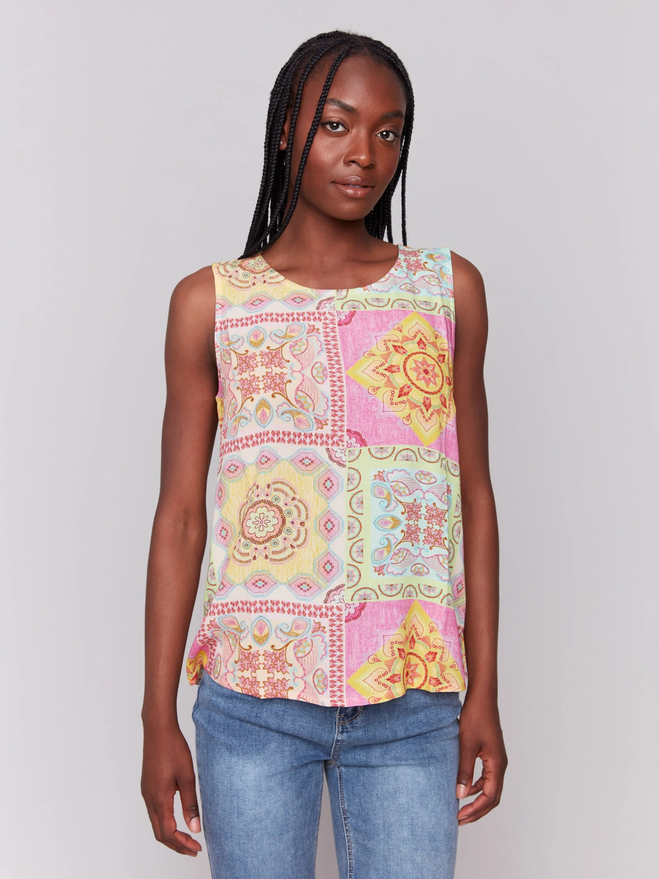 Printed Viscose Sleeveless Top - Carousel