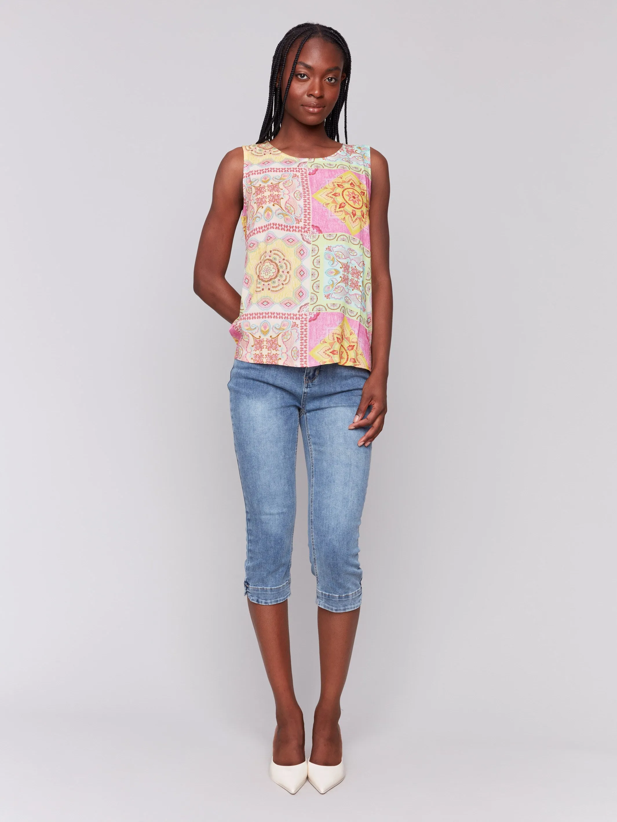Printed Viscose Sleeveless Top - Carousel