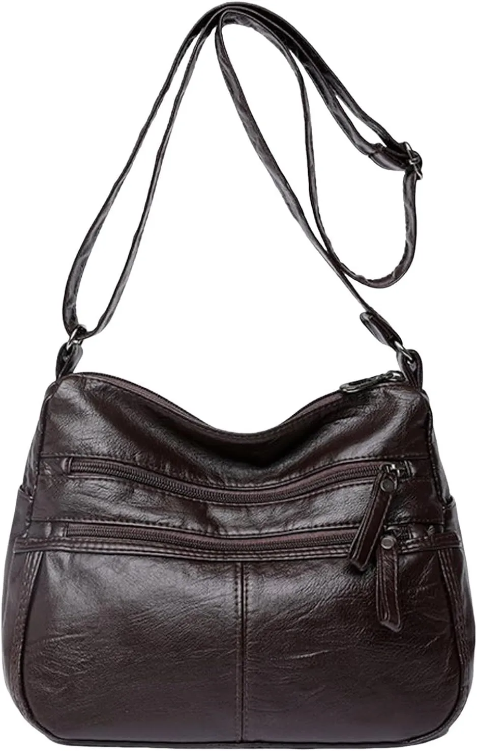 Pu Leather Tote Fashion Casual Women's Retro Soft Leather Zipper Double Pocket Shoulder Messenger Bag