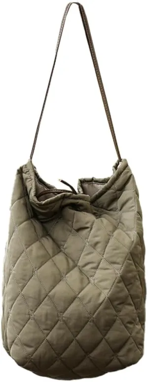 Quilted Bucket Shoulder Bag for Women Large Soft Totes Purse Casual Working Handbag Top-handle Satchel