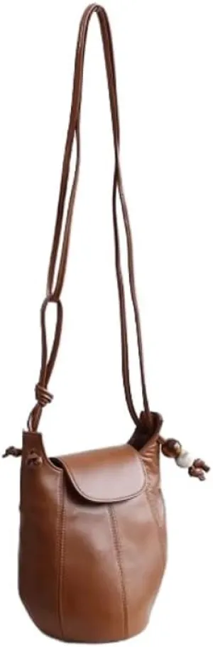 Retro Genuine Leather Shoulder Crossbody Underarm Bag Bucket Bag Totes Hobo Handbag Versatile Stylish Cute Casual Luxury