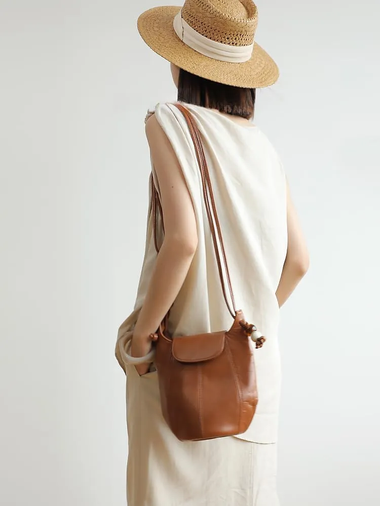 Retro Genuine Leather Shoulder Crossbody Underarm Bag Bucket Bag Totes Hobo Handbag Versatile Stylish Cute Casual Luxury