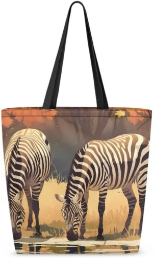 Reusable Grocery Bags Large Foldable Tote, Animal Couple Print Large Capacity Canvas Totes Hobo Purse for Shopping