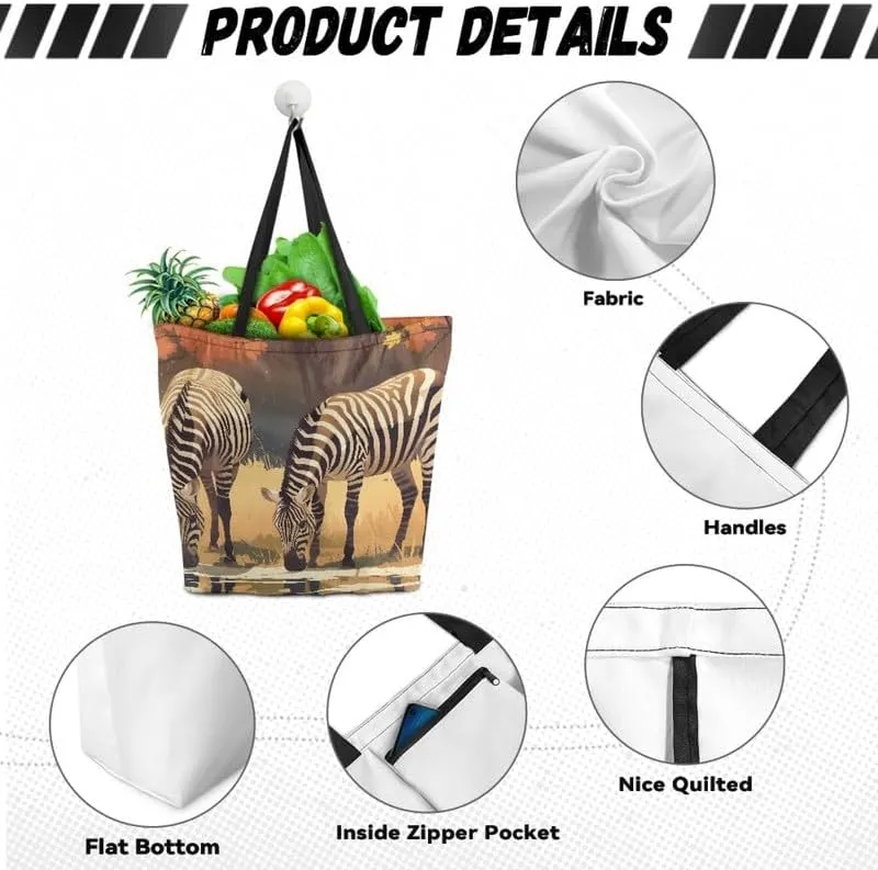 Reusable Grocery Bags Large Foldable Tote, Animal Couple Print Large Capacity Canvas Totes Hobo Purse for Shopping
