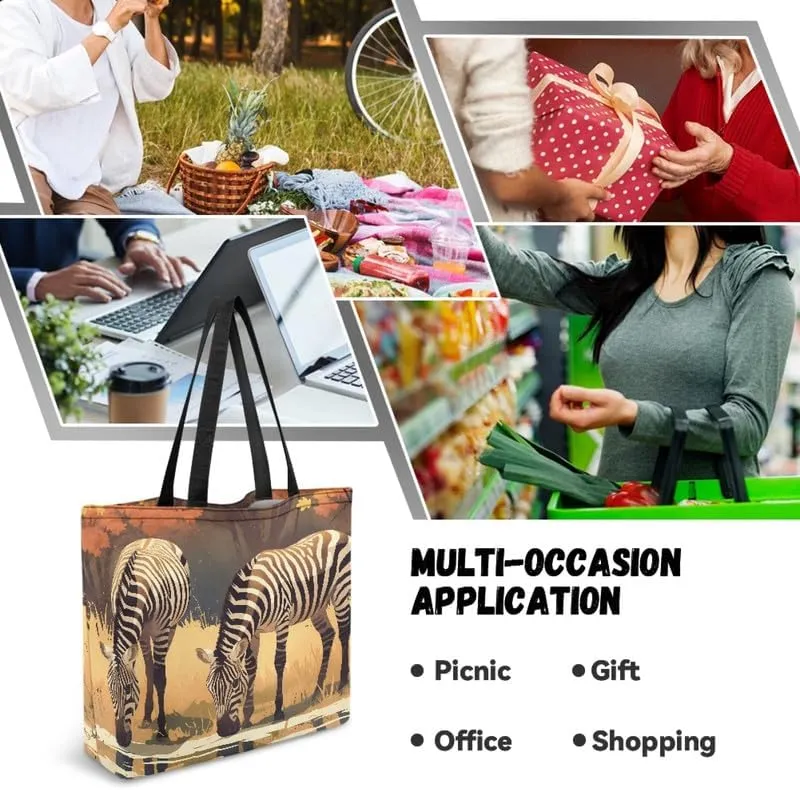 Reusable Grocery Bags Large Foldable Tote, Animal Couple Print Large Capacity Canvas Totes Hobo Purse for Shopping