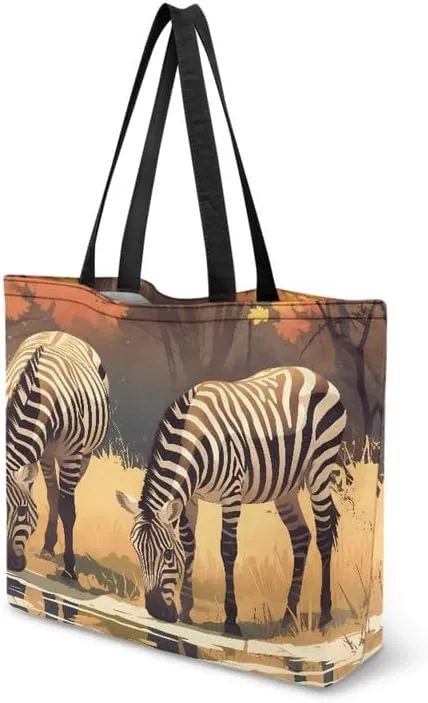 Reusable Grocery Bags Large Foldable Tote, Animal Couple Print Large Capacity Canvas Totes Hobo Purse for Shopping