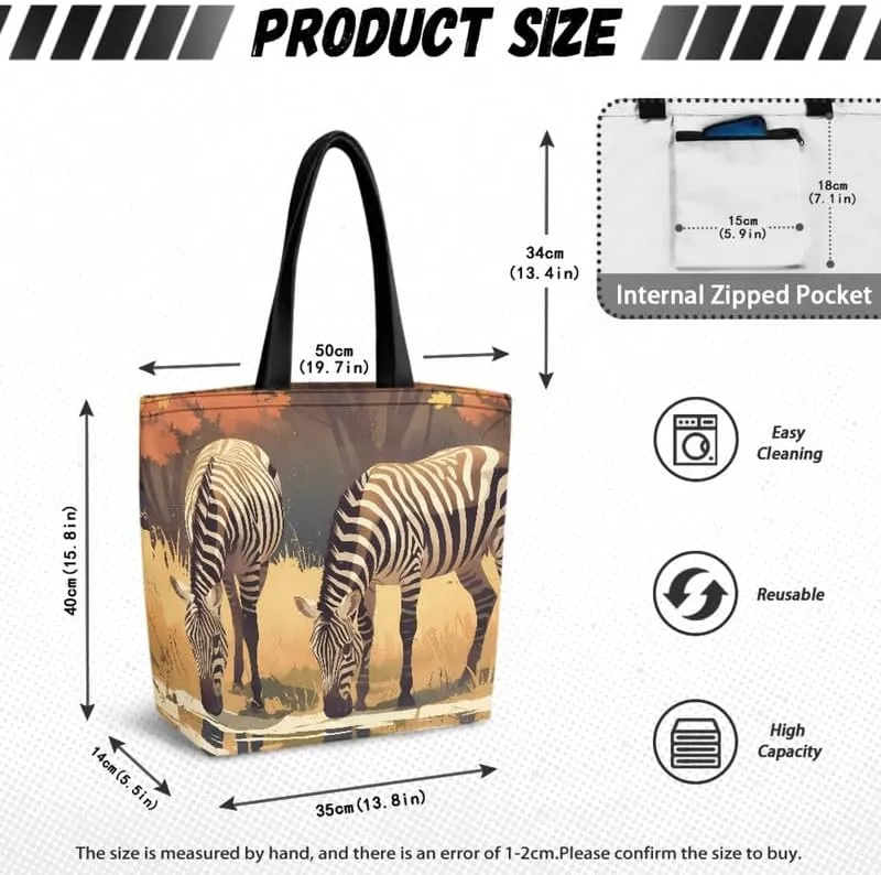 Reusable Grocery Bags Large Foldable Tote, Animal Couple Print Large Capacity Canvas Totes Hobo Purse for Shopping