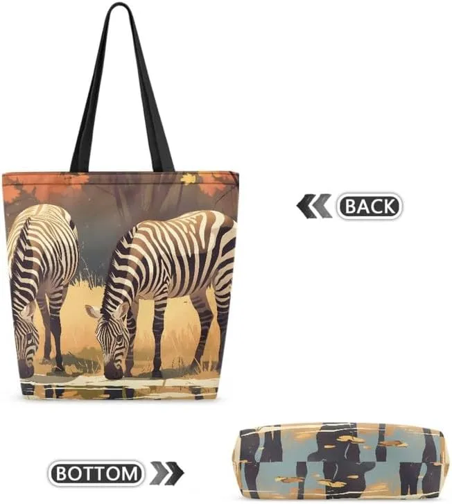 Reusable Grocery Bags Large Foldable Tote, Animal Couple Print Large Capacity Canvas Totes Hobo Purse for Shopping