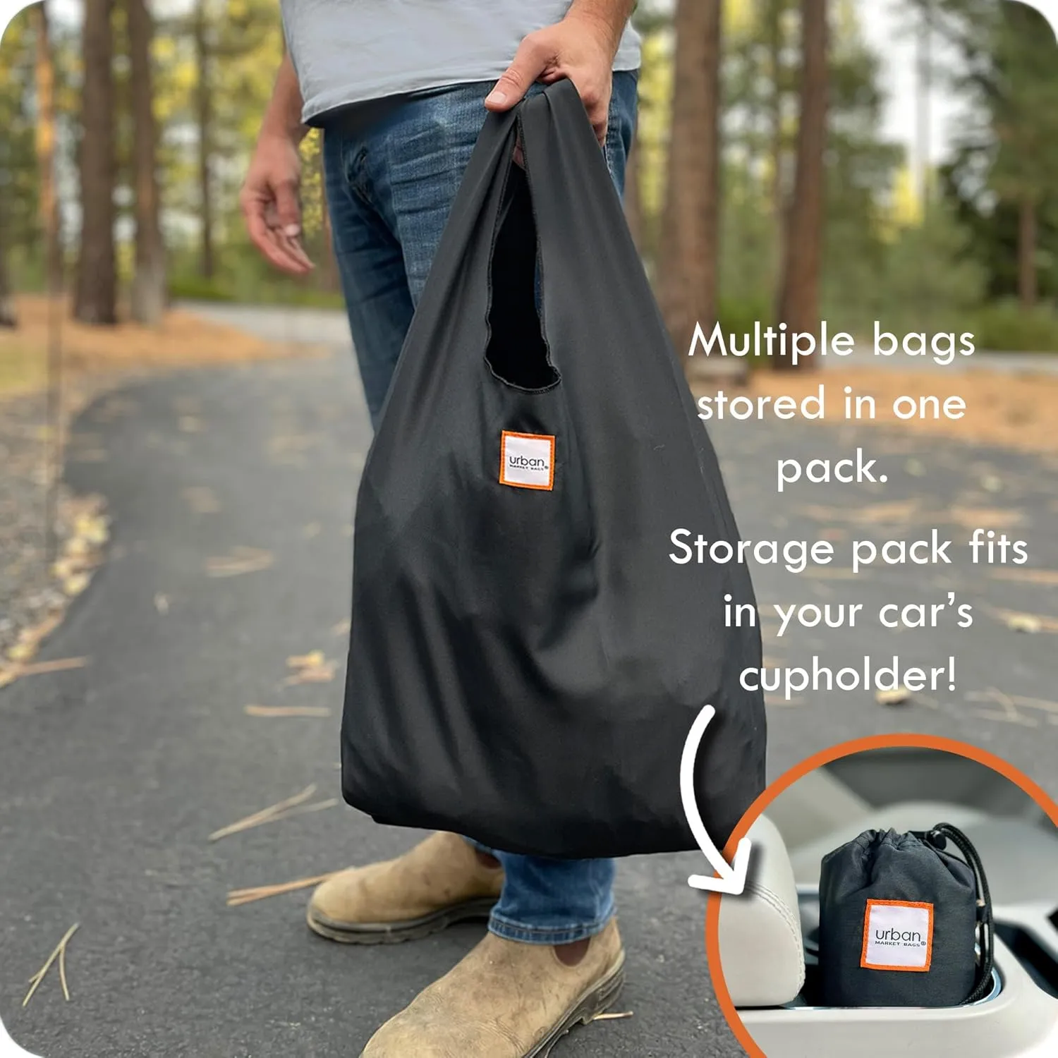 Reusable Shopping Bags, Versatile Grocery Totes, 26' x 12.5', Set of 3, Onyx