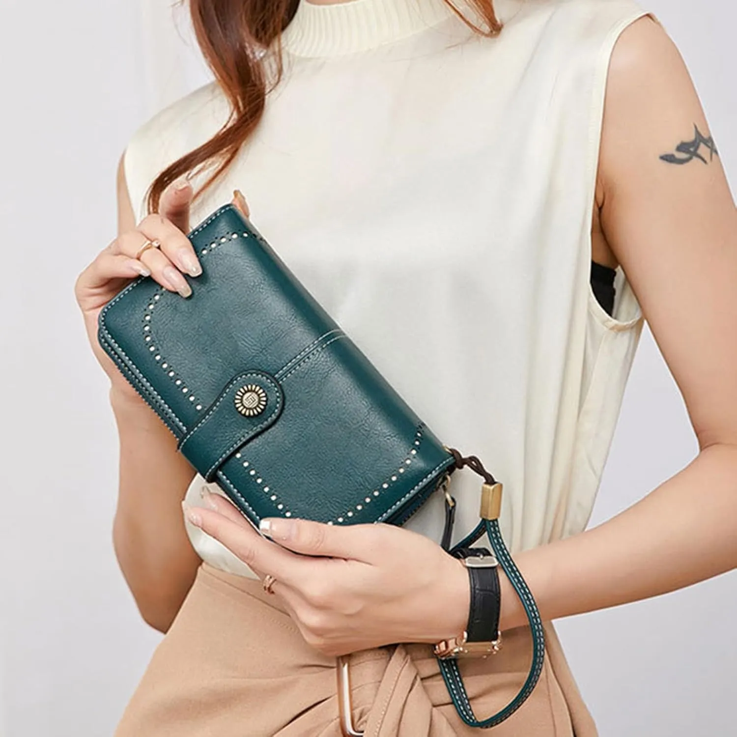 Rfid Wallet Women,2024 New Leather Wallet Wristlet for Women,Zip Around Bifold Large Capacity Rfid Blocking Credit Card Holder Clutch Purses,Travel Wallet for Girls Ladies Mom Women