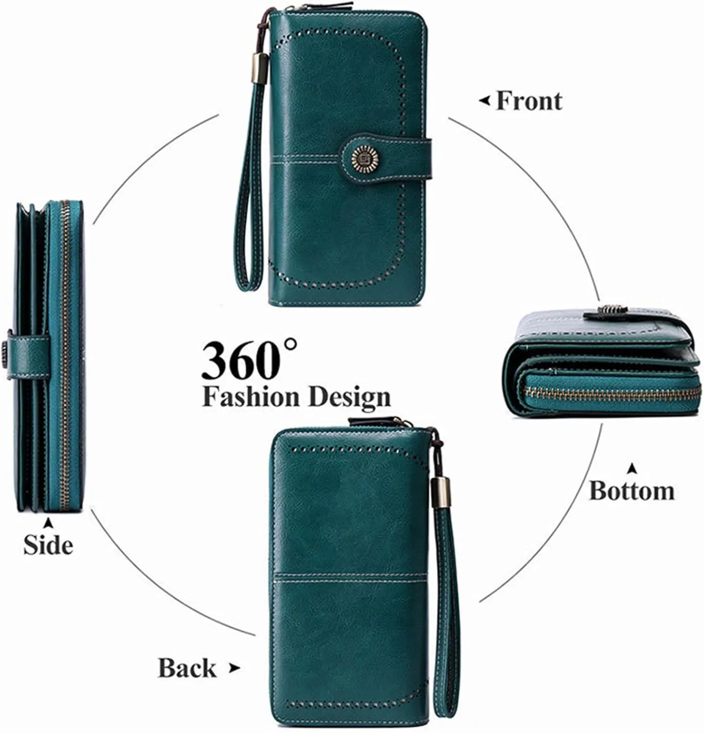 Rfid Wallet Women,2024 New Leather Wallet Wristlet for Women,Zip Around Bifold Large Capacity Rfid Blocking Credit Card Holder Clutch Purses,Travel Wallet for Girls Ladies Mom Women