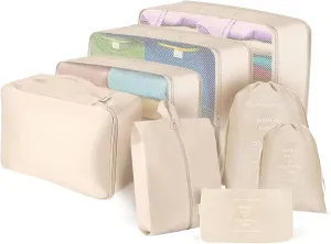 RORMI - 7 Set Packing Cubes Luggage Organizer with Zipper for Packing Suitcase Travel Packing Organizers for Clothes and Shoes with Laundry bags (Beige)