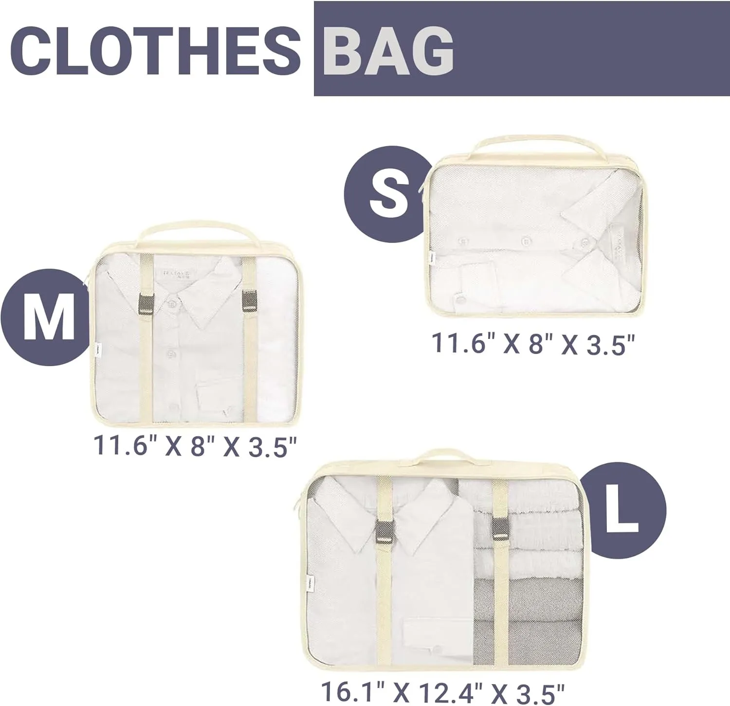 RORMI - 7 Set Packing Cubes Luggage Organizer with Zipper for Packing Suitcase Travel Packing Organizers for Clothes and Shoes with Laundry bags (Beige)