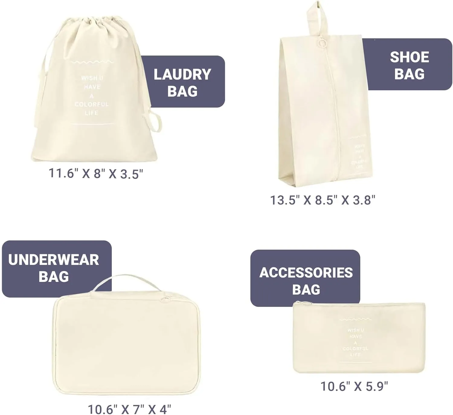 RORMI - 7 Set Packing Cubes Luggage Organizer with Zipper for Packing Suitcase Travel Packing Organizers for Clothes and Shoes with Laundry bags (Beige)