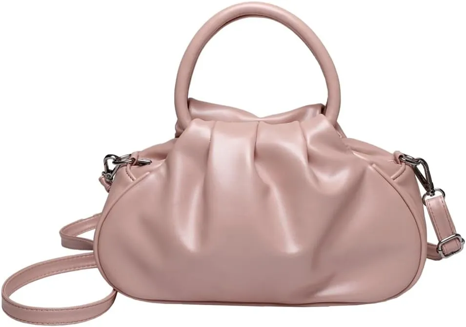 Rungion Small Cute Cloud Crossbody Shoulder Bag for Women Vegan Leather Phone Purse Pleated Top Handle Handbag Satchels