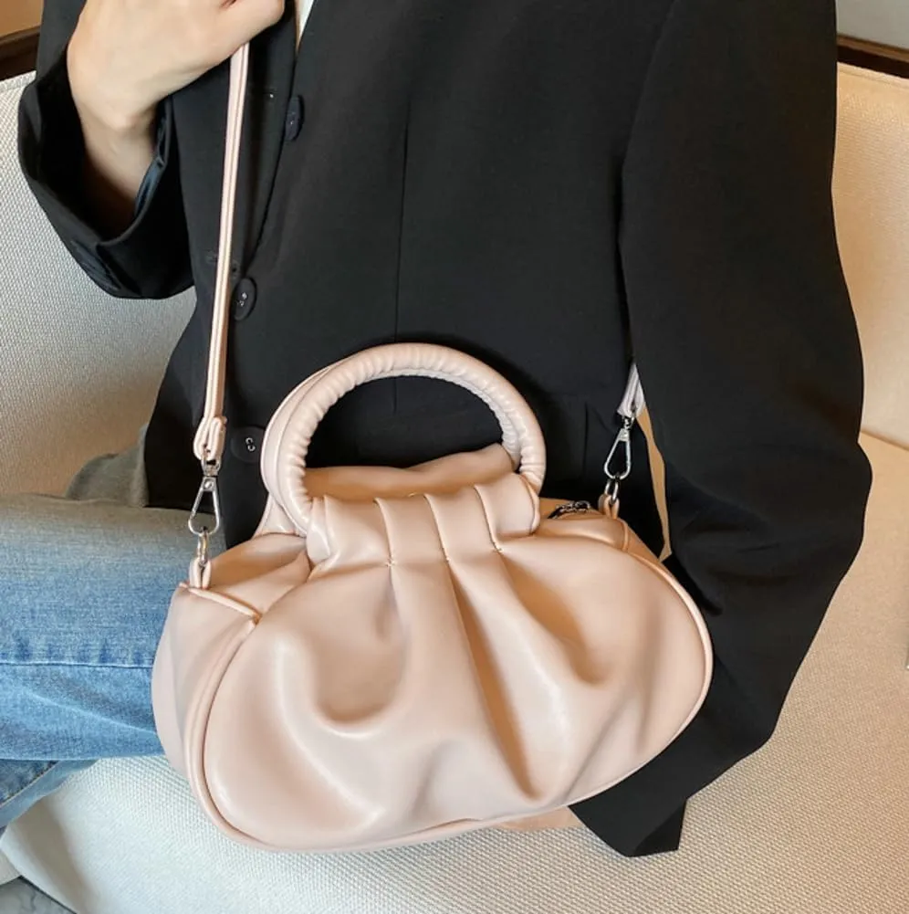 Rungion Small Cute Cloud Crossbody Shoulder Bag for Women Vegan Leather Phone Purse Pleated Top Handle Handbag Satchels