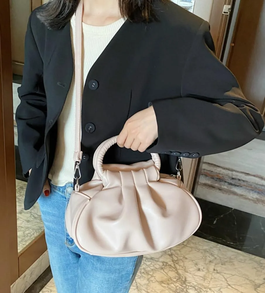 Rungion Small Cute Cloud Crossbody Shoulder Bag for Women Vegan Leather Phone Purse Pleated Top Handle Handbag Satchels