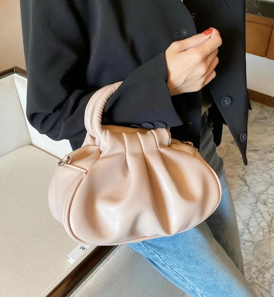 Rungion Small Cute Cloud Crossbody Shoulder Bag for Women Vegan Leather Phone Purse Pleated Top Handle Handbag Satchels