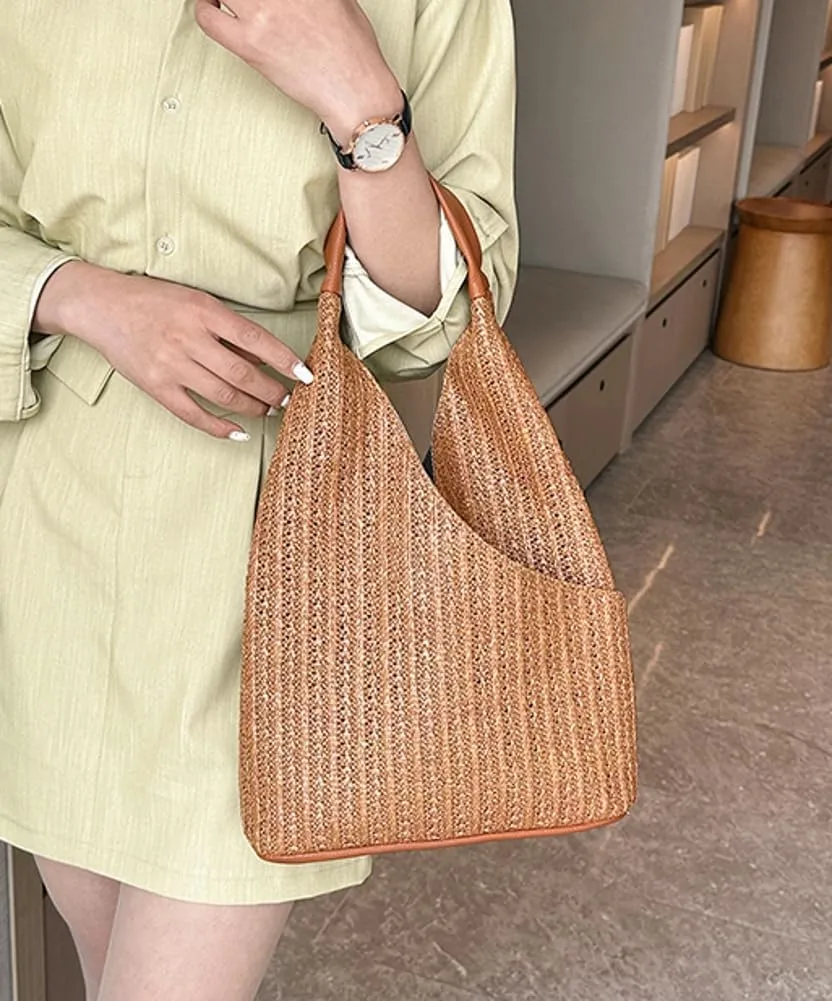 Rungion Straw Beach Shoulder Bags for Women Large Handmade Woven Bucket Totes Purse Summer Vacation Top Handle Handbags