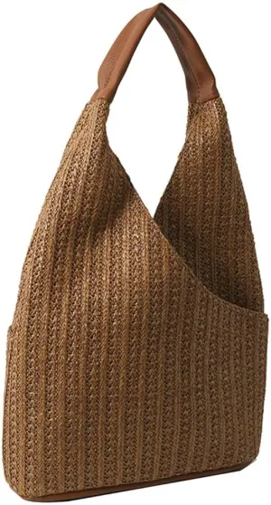 Rungion Straw Beach Shoulder Bags for Women Large Handmade Woven Bucket Totes Purse Summer Vacation Top Handle Handbags