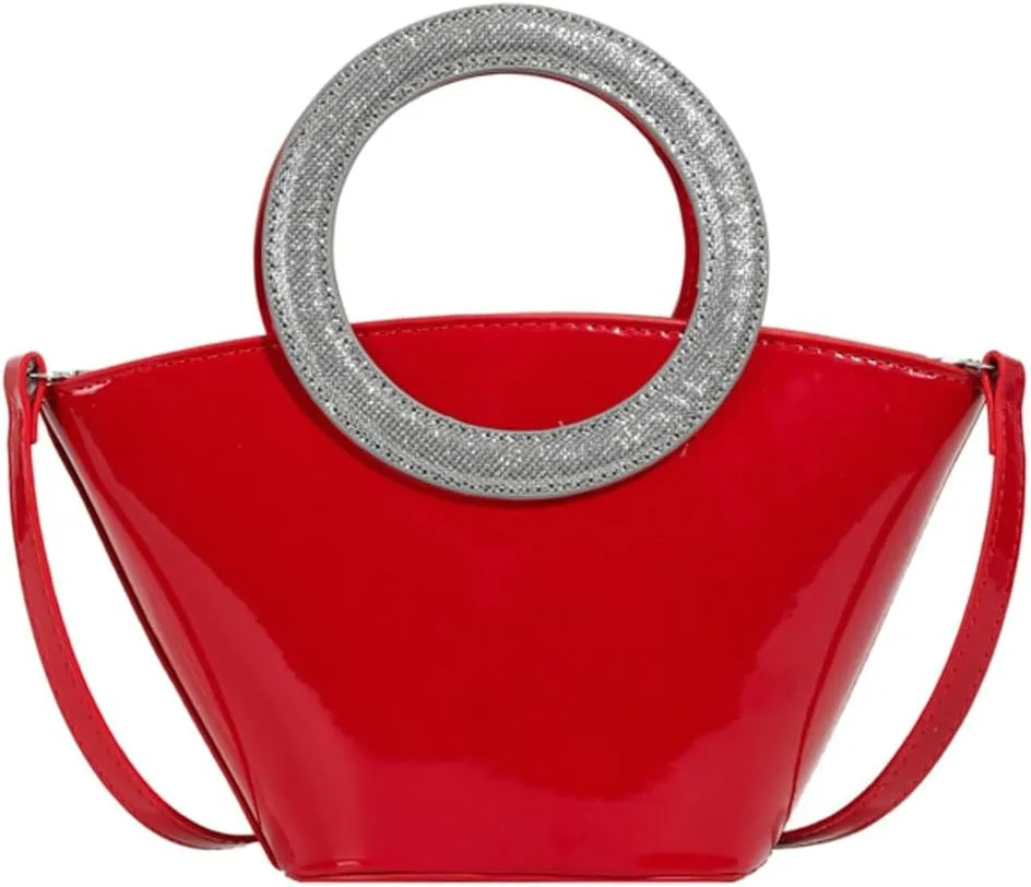 Rungion Women's Bucket Clutch Purse Glossy PU Leather Evening Bags Party Handbag Wedding Y2k Crossbody Shoulder Satchels