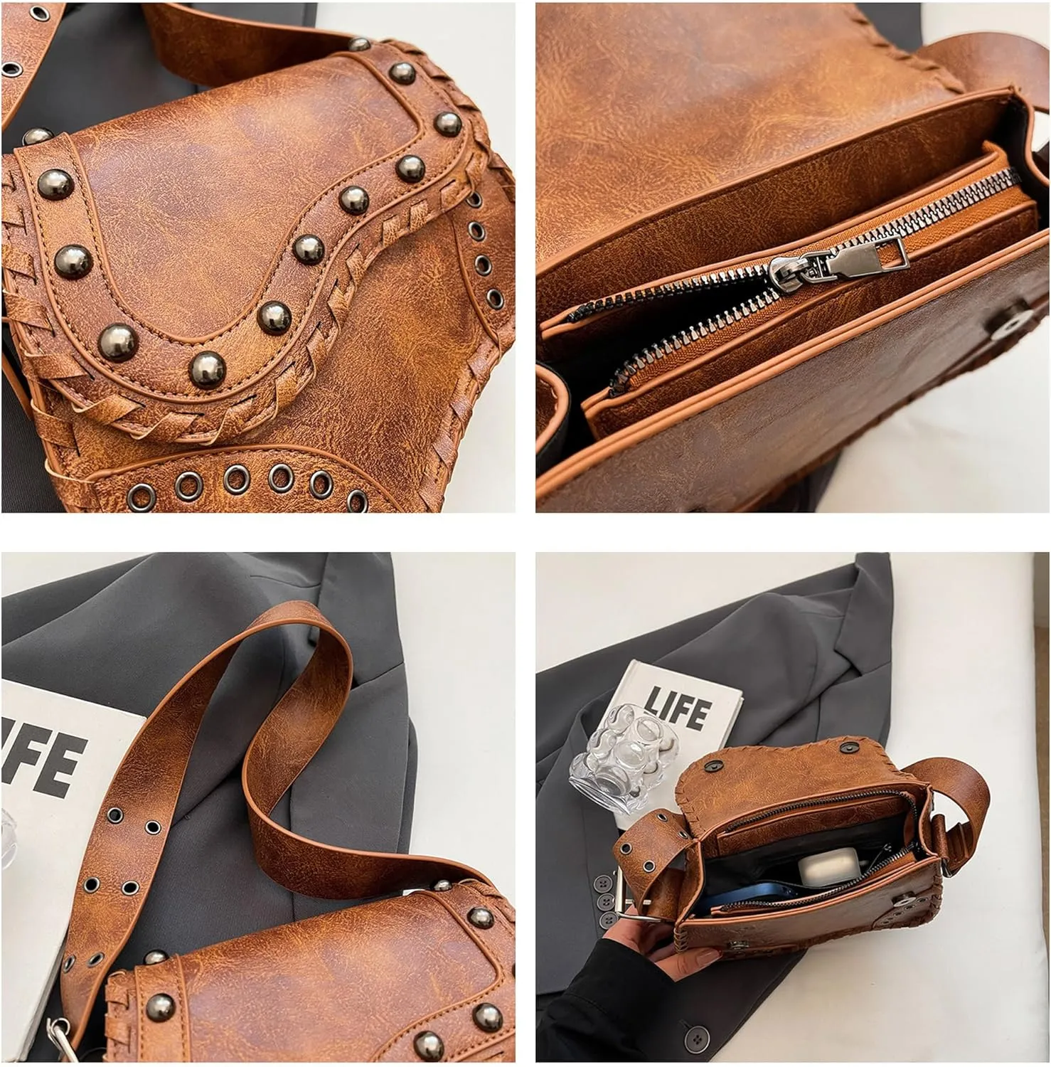 Saddle Bag Studded Purse Y2k Shoulder Bag Fall Vintage Shoulder Purses Punk Cute Purses Cowgirl Streetwear 90s