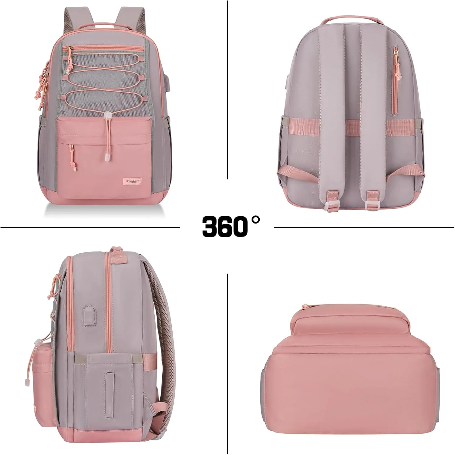 School Backpack for Teens Girls, Aesthetic College Backpack Large Bookbag for Women Students Fashion 15.6 Inch Laptop Bag for Work Travel (Pink & Grey)