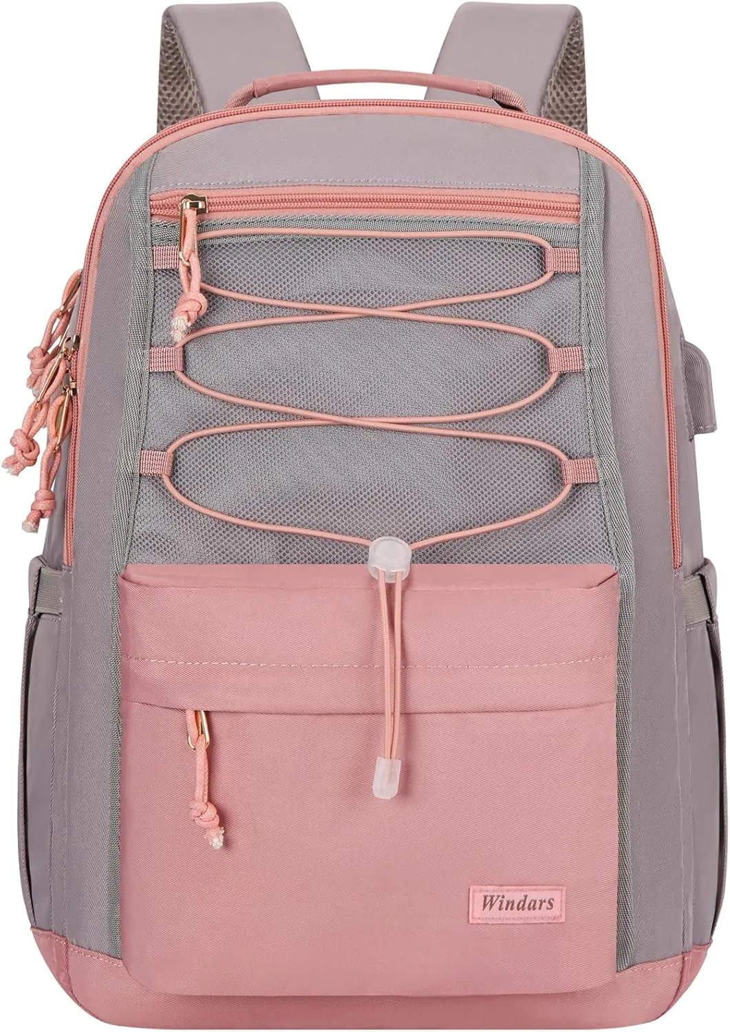 School Backpack for Teens Girls, Aesthetic College Backpack Large Bookbag for Women Students Fashion 15.6 Inch Laptop Bag for Work Travel (Pink & Grey)