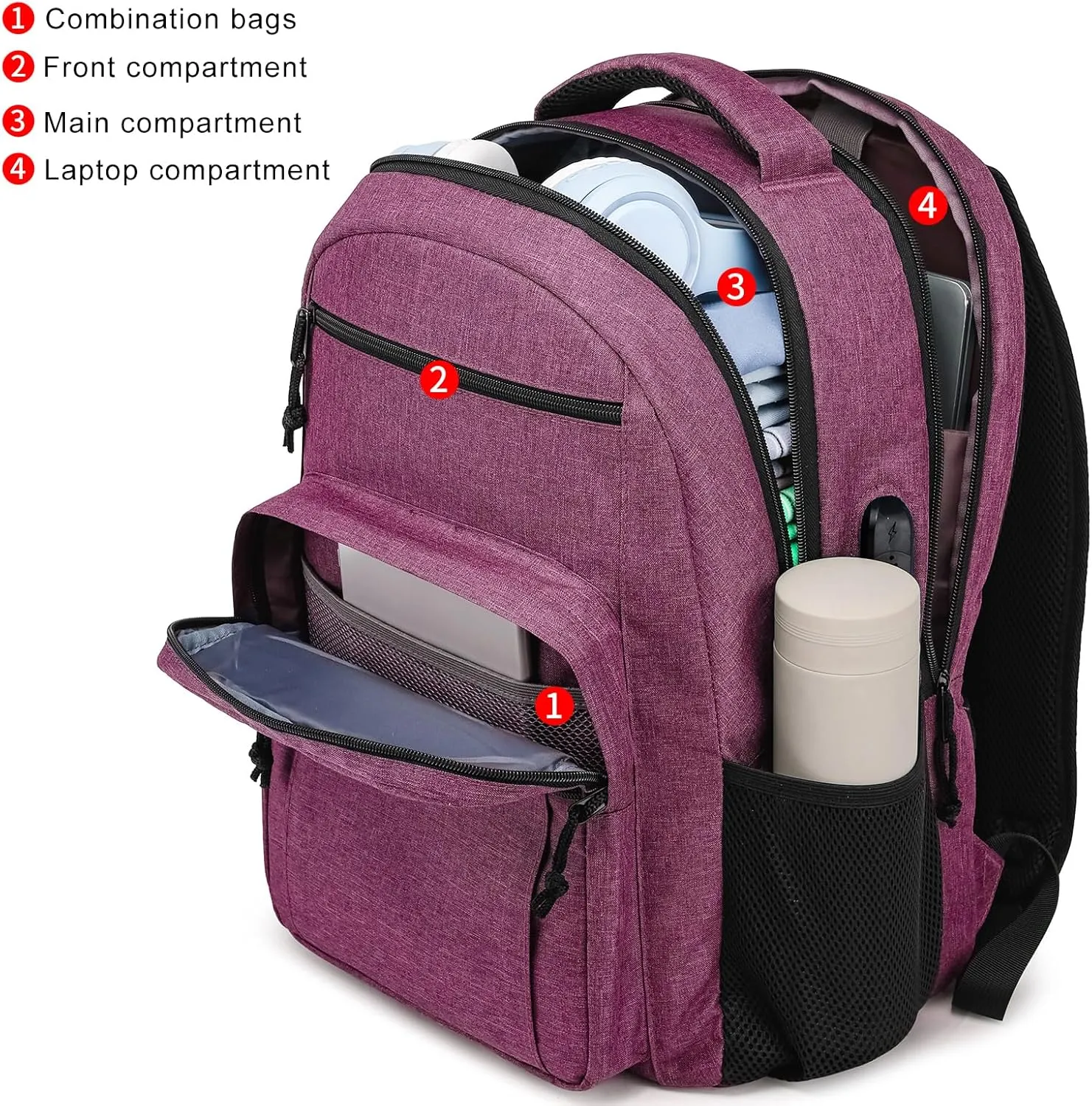 School Backpack for Teens Girls and Boys, Lightweight and Sturdy Bookbag for College with USB Charging Port, Red