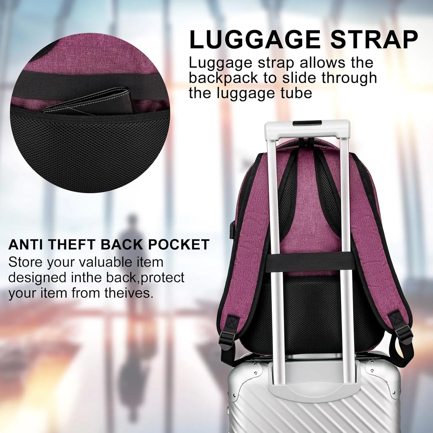 School Backpack for Teens Girls and Boys, Lightweight and Sturdy Bookbag for College with USB Charging Port, Red