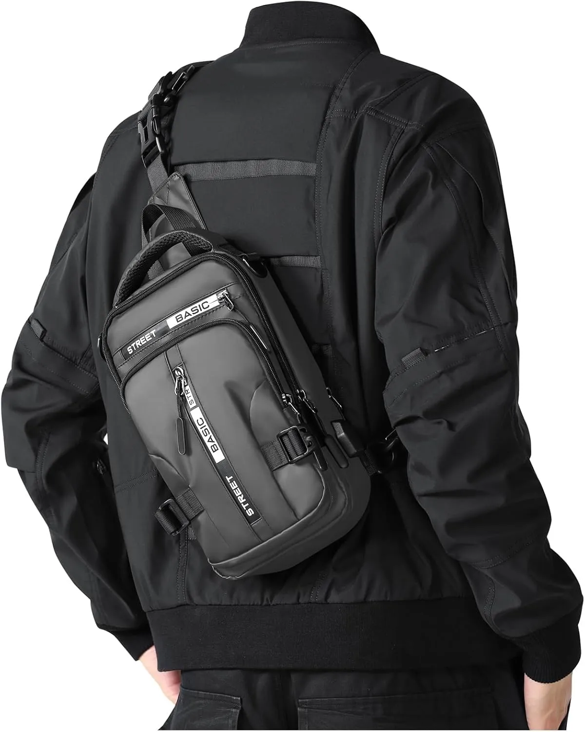 SEAFEW Grey Sling Crossbody Backpack Shoulder Messenger Bag for Men, Mini Anti Theft One Strap Motorcycle Backpack Sling Tactical Chest Bag for Hiking Walking Biking Travel Cycling