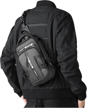 SEAFEW Grey Sling Crossbody Backpack Shoulder Messenger Bag for Men, Mini Anti Theft One Strap Motorcycle Backpack Sling Tactical Chest Bag for Hiking Walking Biking Travel Cycling