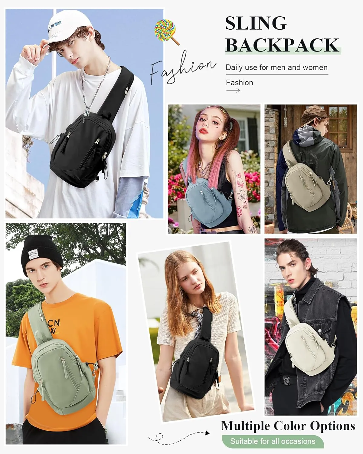 SEAFEW Sling Backpack bag for Men, Multipurpose Crossbody Shoulder Bag for Travel Hiking Daypack Green