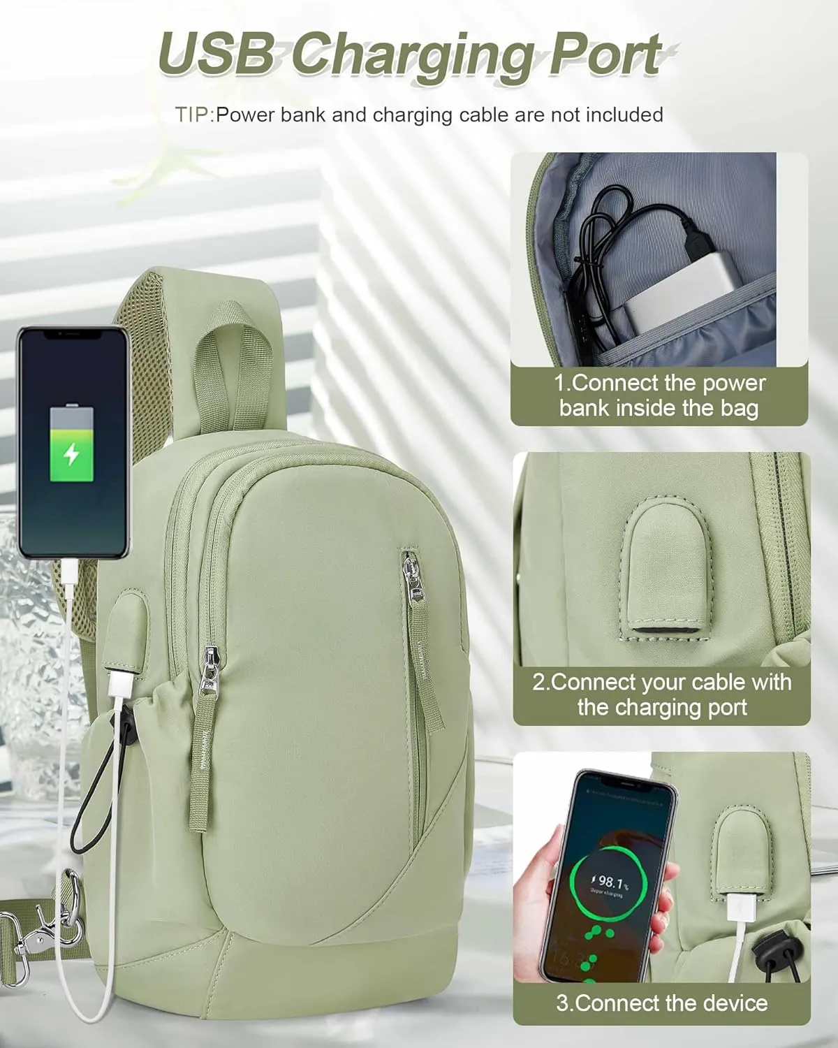 SEAFEW Sling Backpack bag for Men, Multipurpose Crossbody Shoulder Bag for Travel Hiking Daypack Green
