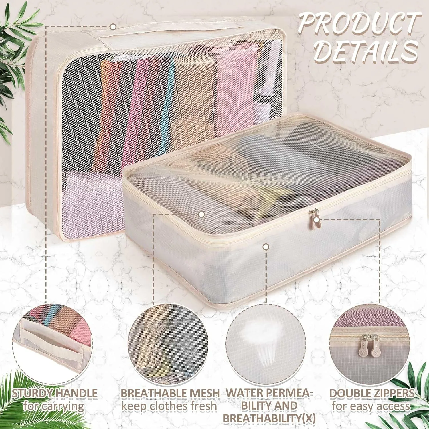 Silkfly 12 Pcs Packing Cubes for Suitcase Travel Luggage Bags Bulk Mesh Organizer Set for Hiking Camping Backpacking Clothes Accessories (Khaki)