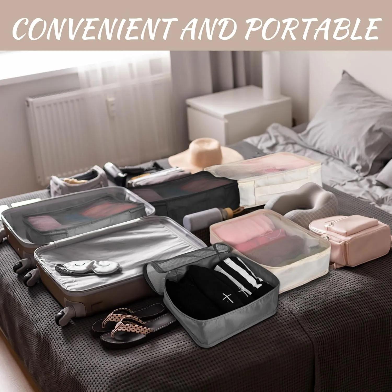 Silkfly 12 Pcs Packing Cubes for Suitcase Travel Luggage Bags Bulk Mesh Organizer Set for Hiking Camping Backpacking Clothes Accessories(Black,Gray,Beige)