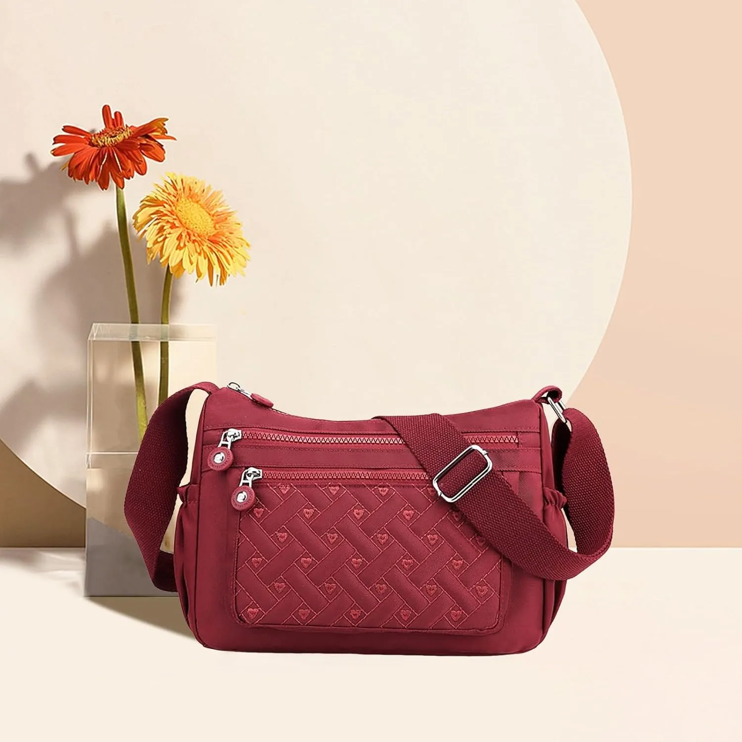 Single Shoulder Women's Bag New Nylon Embroidery Line Bag Canvas Lady's Body Cloth Bags Large Capacity (One Size)