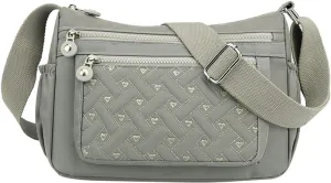Single Shoulder Women's Bag New Nylon Embroidery Line Bag Canvas Lady's Body Cloth Bags Large (Dark Gray, One Size)