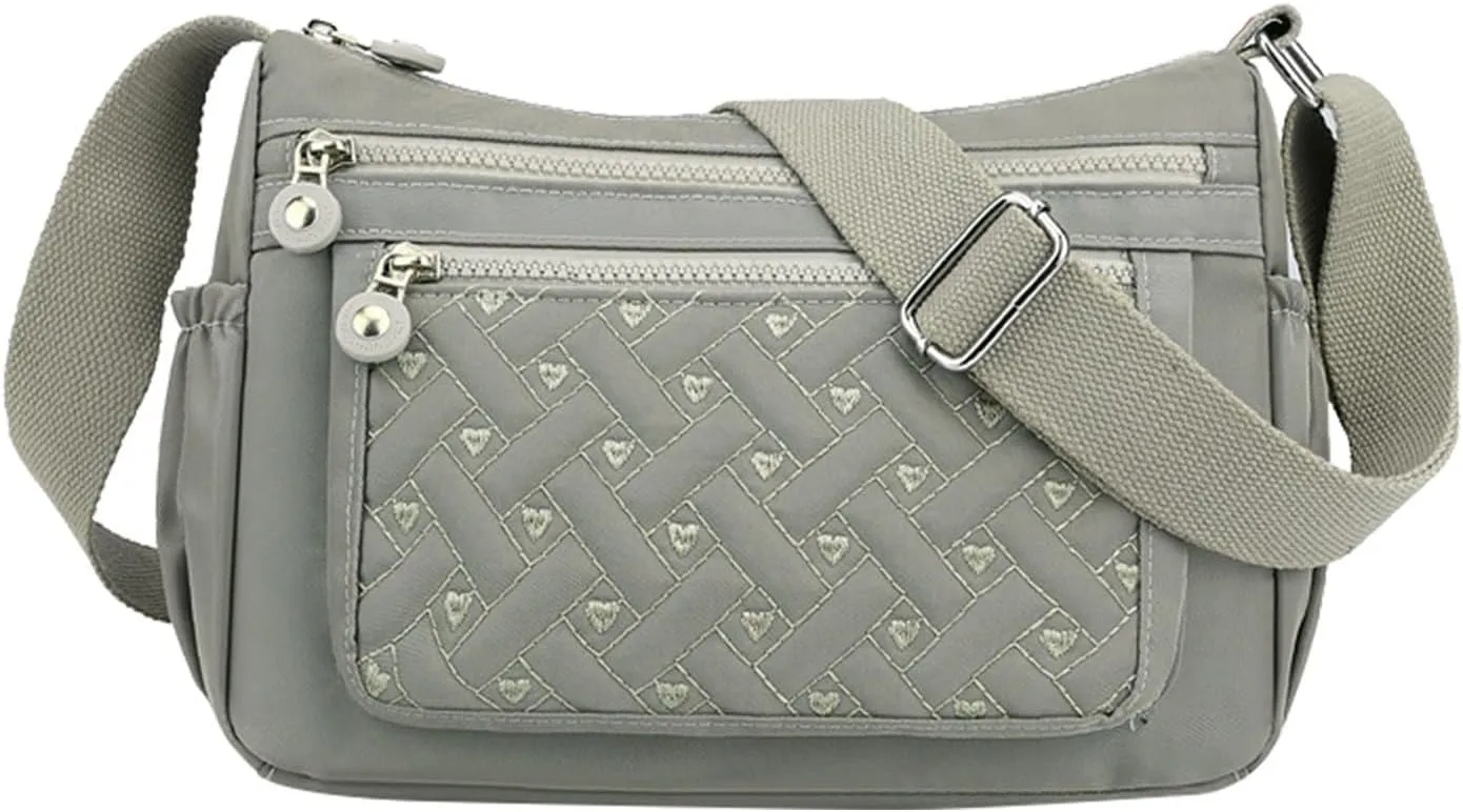 Single Shoulder Women's Bag New Nylon Embroidery Line Bag Canvas Lady's Body Cloth Bags Large (Dark Gray, One Size)