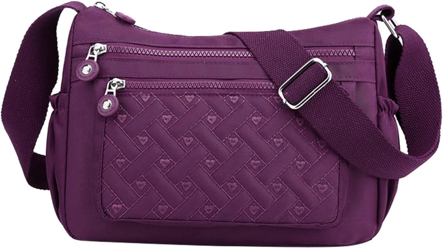 Single Shoulder Women's Bags New Nylon Embroidery Line Bags Canvas Lady's Body Cloth Bag Large (Purple, One Size)