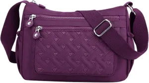 Single Shoulder Women's Bags New Nylon Embroidery Line Bags Canvas Lady's Body Cloth Bag Large (Purple, One Size)