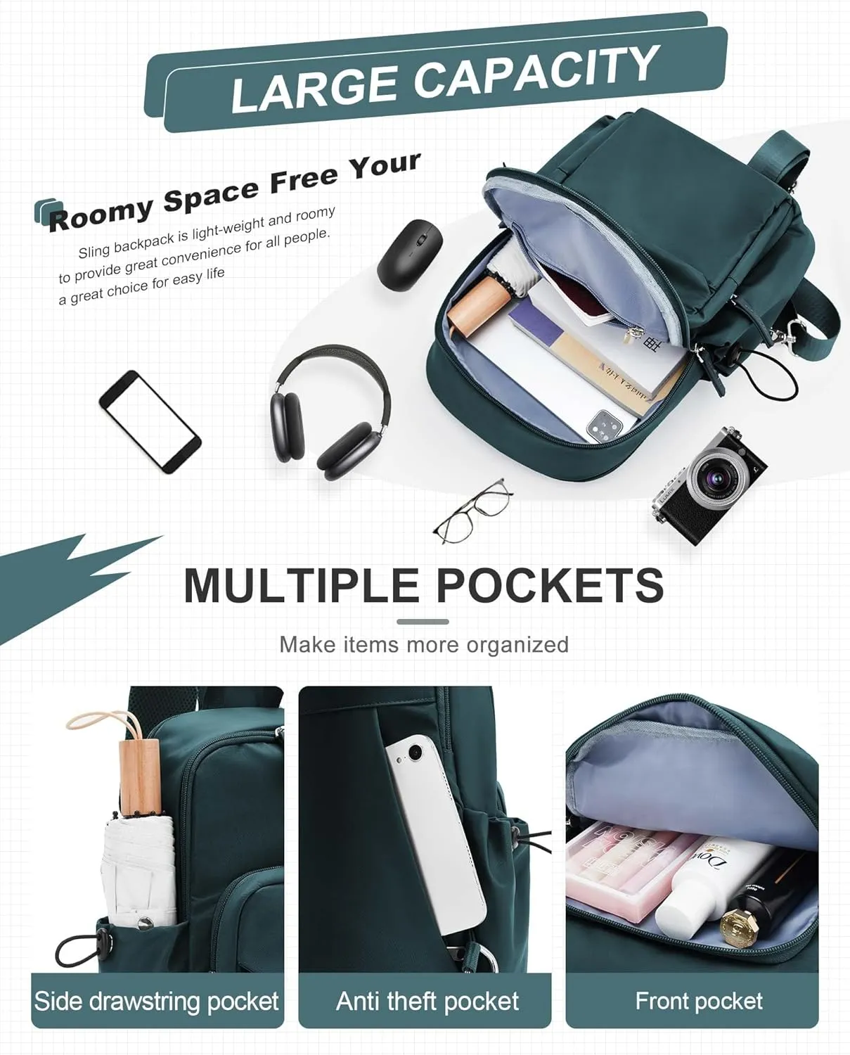 Sling Crossbody Bag for Men Women, Tactical Backpack Shoulder Daypack Mini Anti-Theft Motorcycle Chest Bags, Small One Strap Backpack for Casual Travel Hiking Outdoor Sports Blue