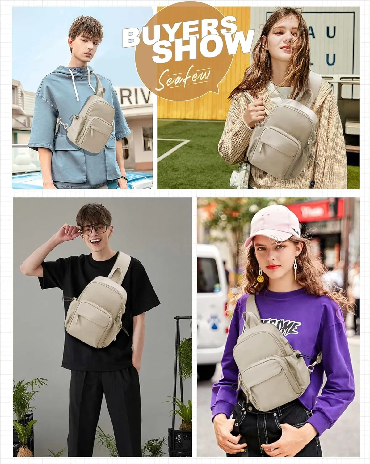 Sling Crossbody Bag for Men Women, Tactical Backpack Shoulder Daypack Mini Anti-Theft Motorcycle Chest Bags, Small One Strap Backpack for Casual Travel Hiking Outdoor Sports Khaki