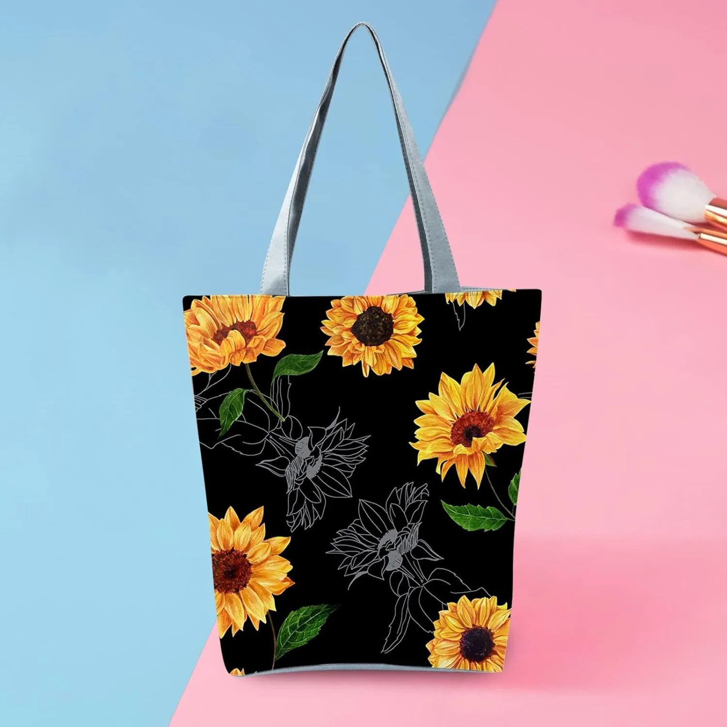 Small Purse Cute Tote Handbag Women's Slouchy Large Capacity Zippered Sunflower Printed Shoulder Bag